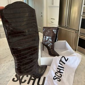Schutz Maryana Crocodile-Embossed Leather Boot